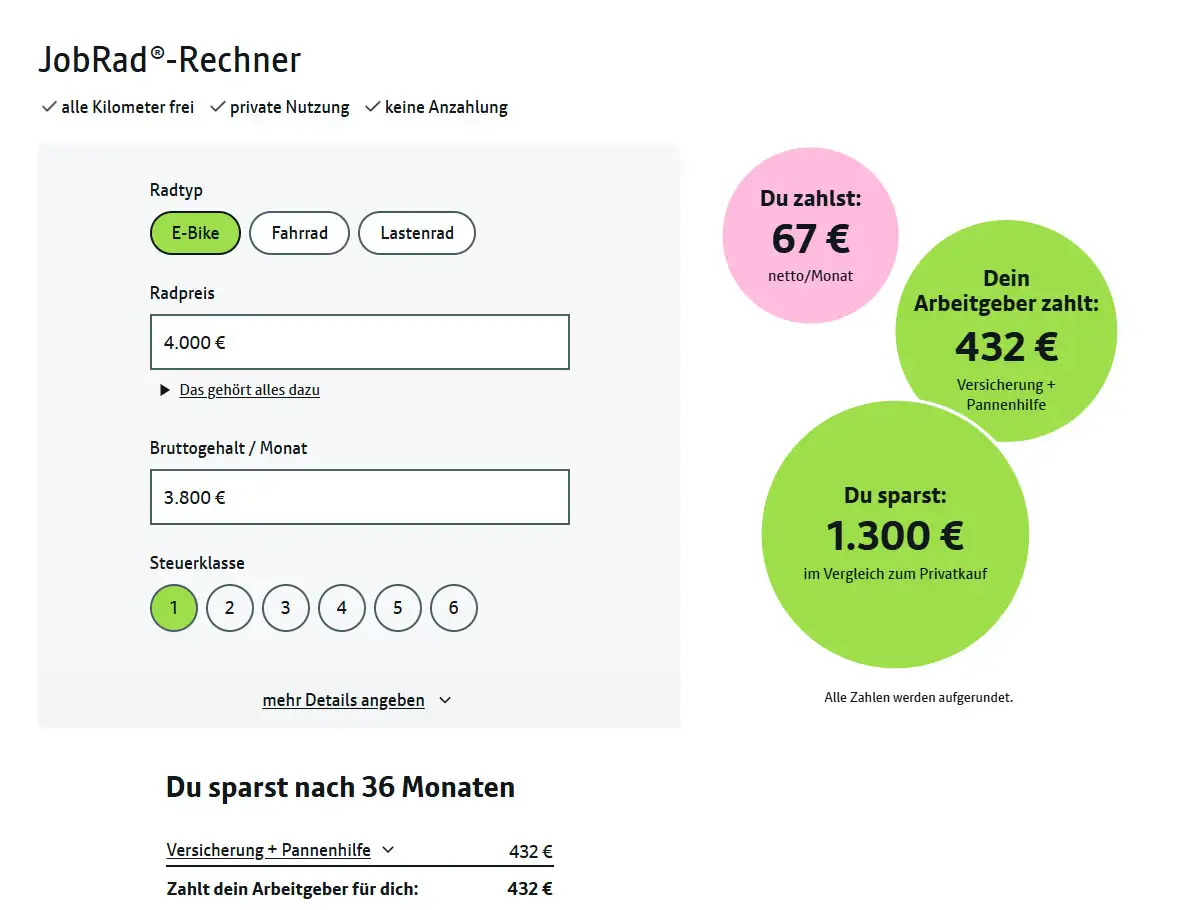 Der JobRad Vorteilsrechner